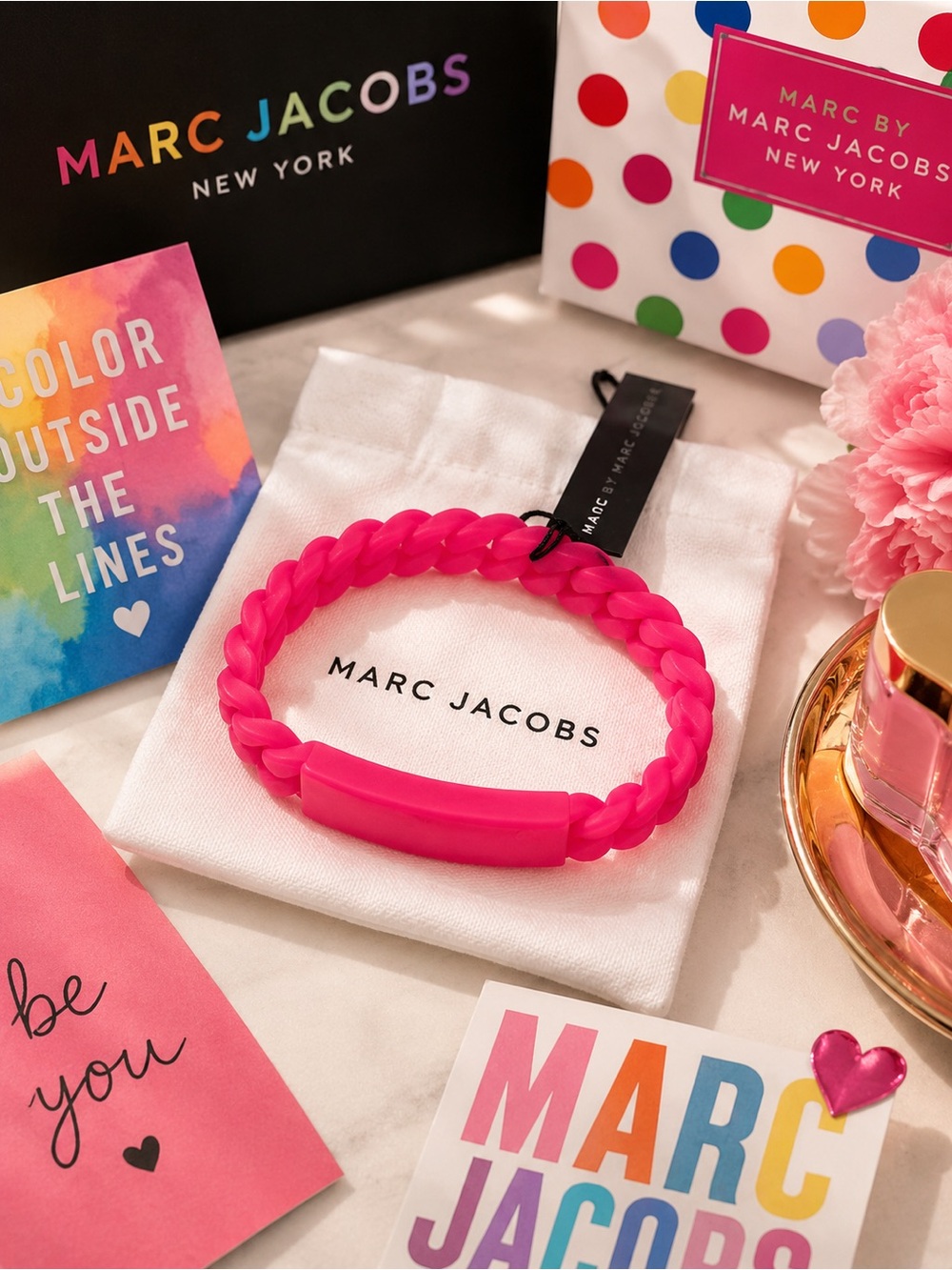 NWT Marc by Marc Jacobs Pink Braided Silicone ID Chain Bracelet Y2K